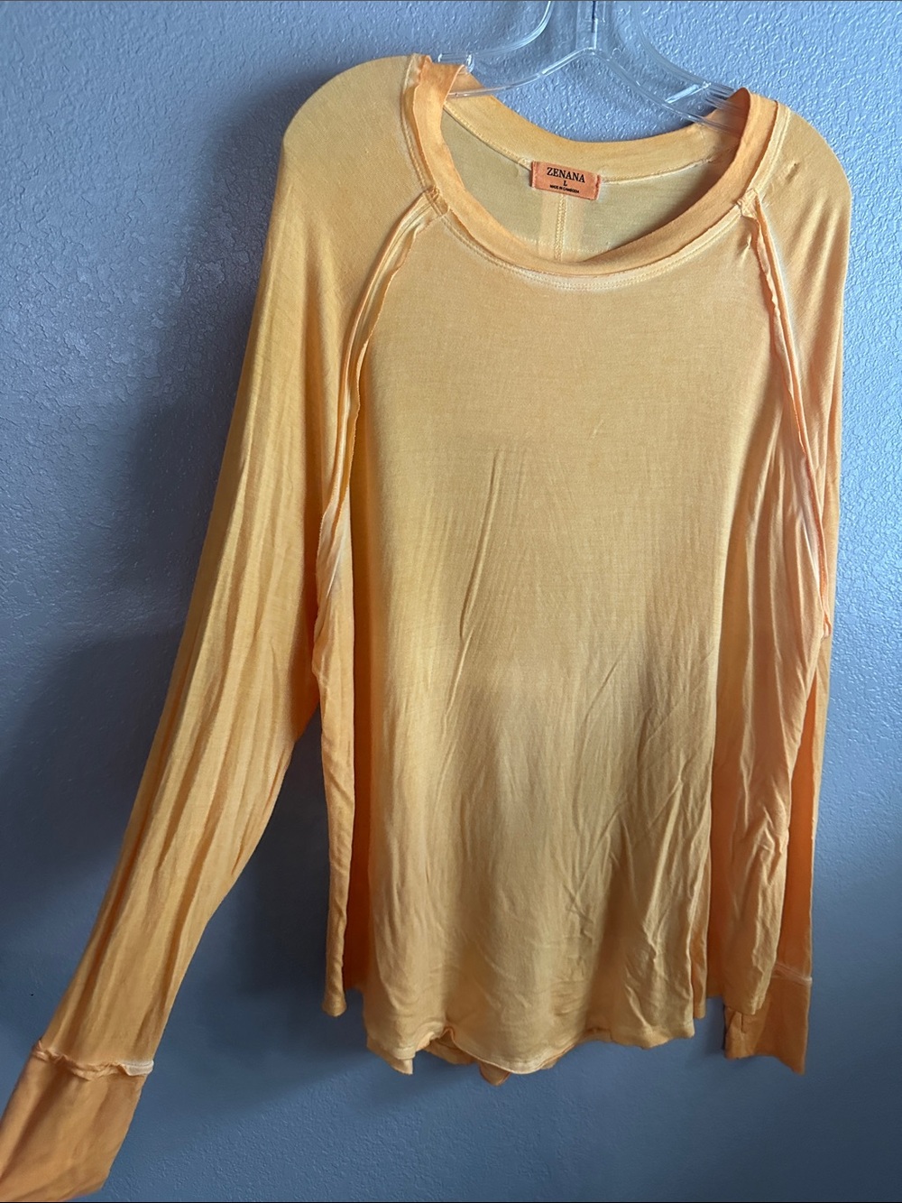 ZENANA Lightweight Long Sleeve Tee in Soft Yellow